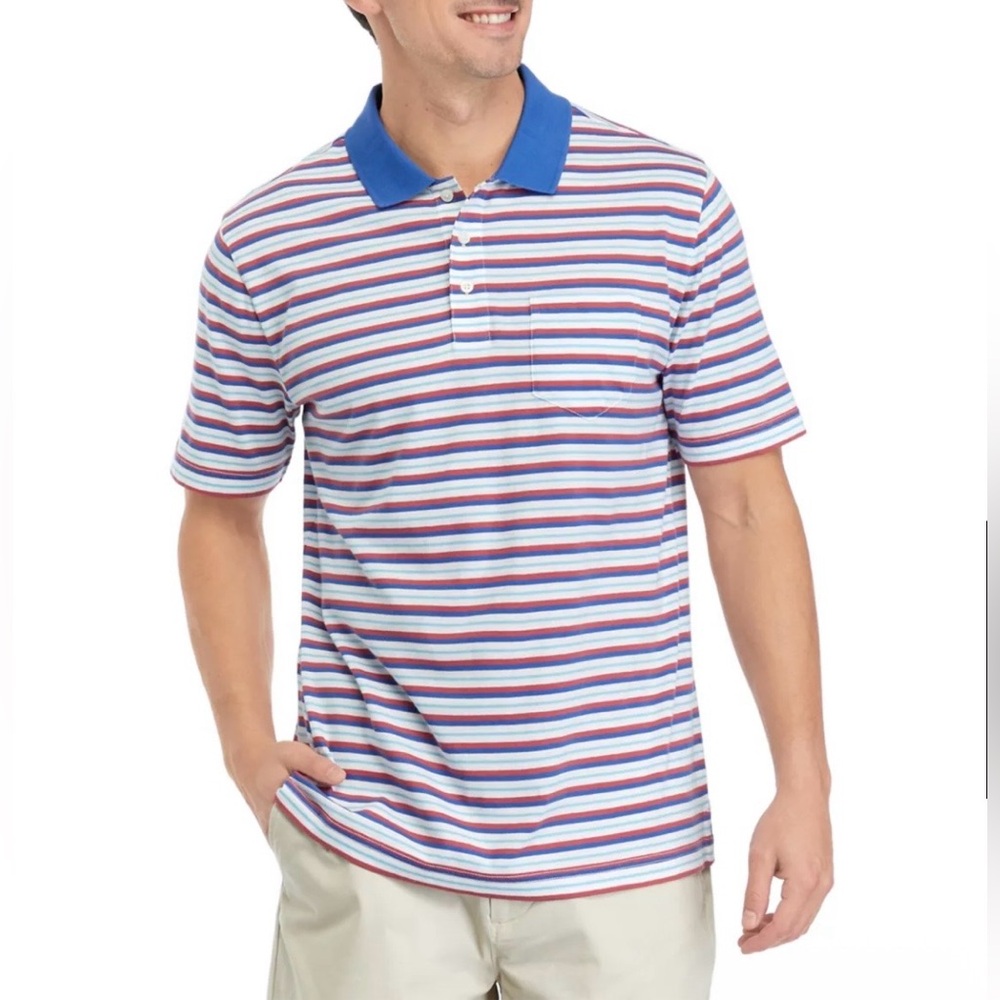 Crown & Ivy Striped Polo with Blue Collar-Large
